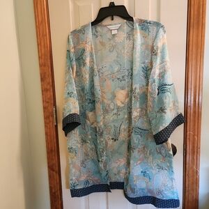 Christopher & Banks Sz Small Botanical Paisley Kimono Beach Cover Boho Wrap